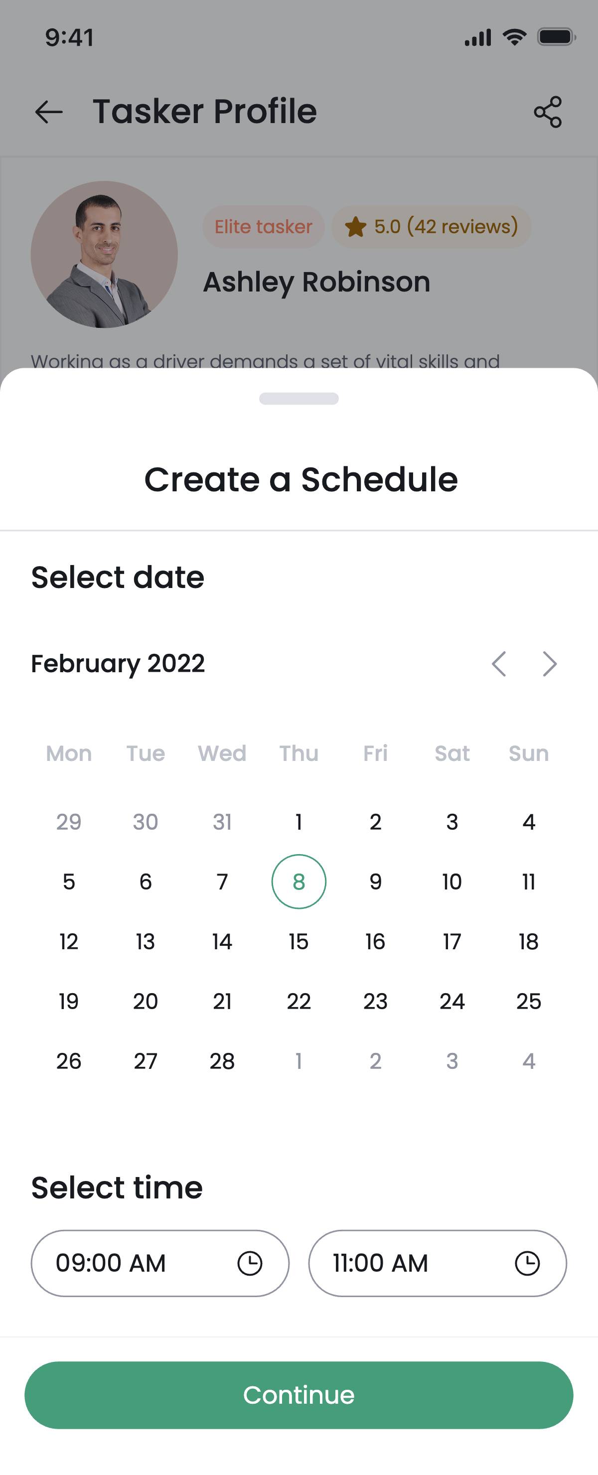 Booking - Select task schedule