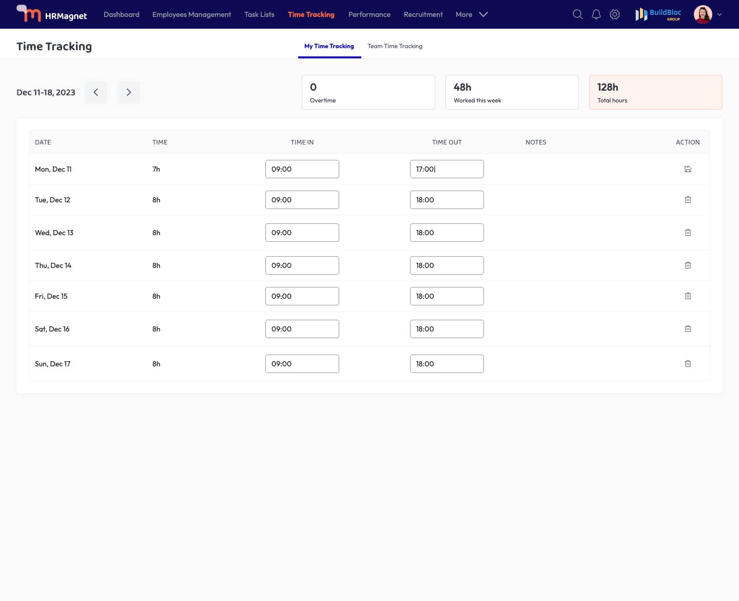 Time tracking - Input timesheet