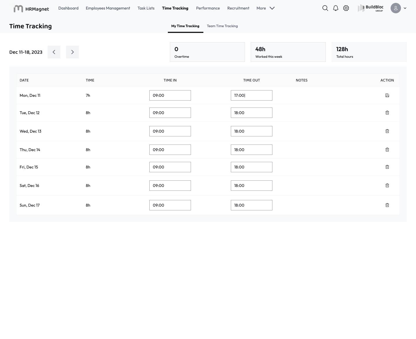 Time tracking - Input timesheet