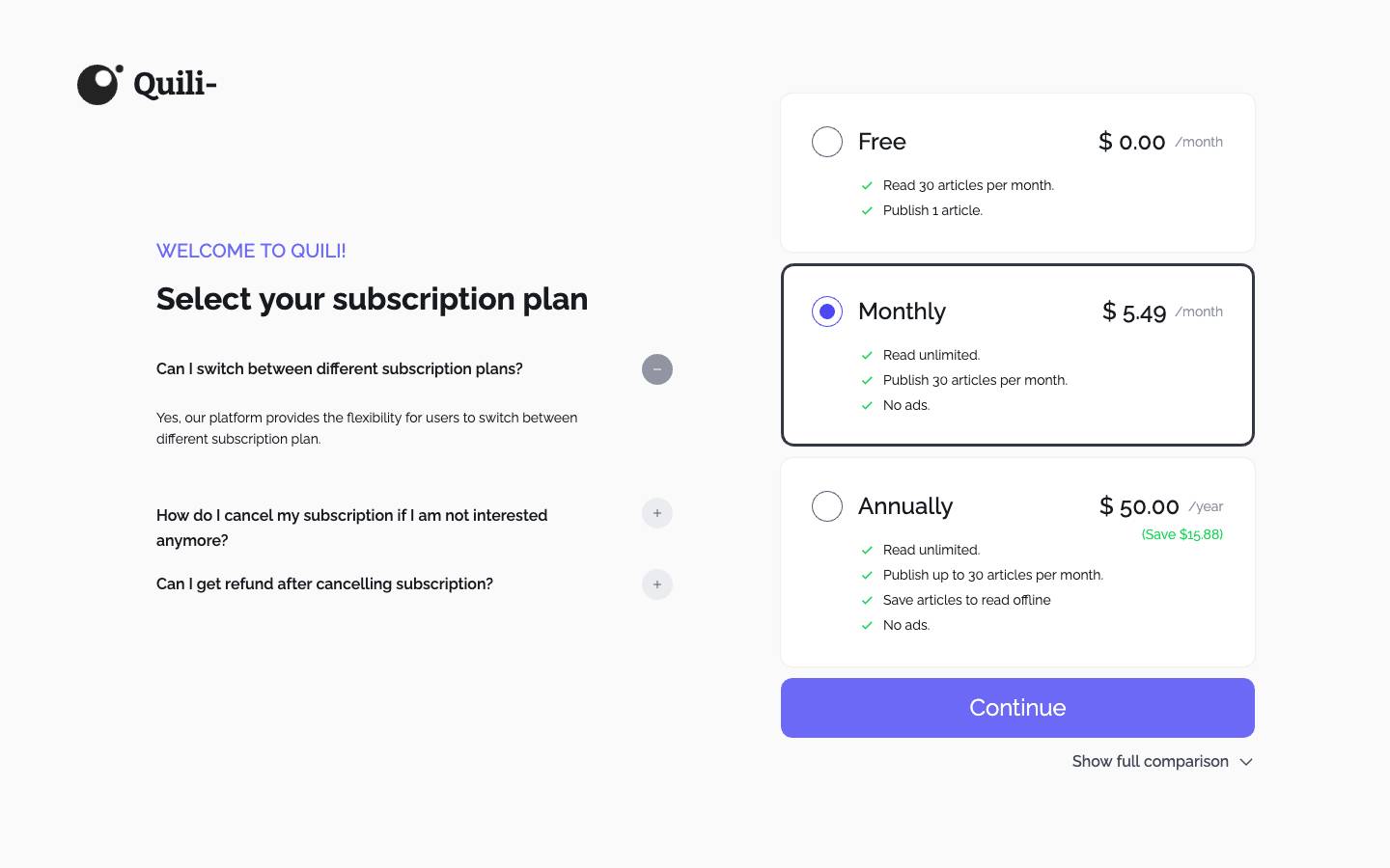 Subscription plans