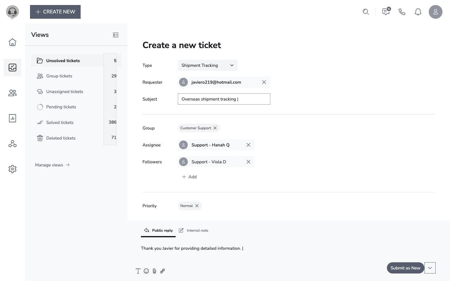 Create a new ticket