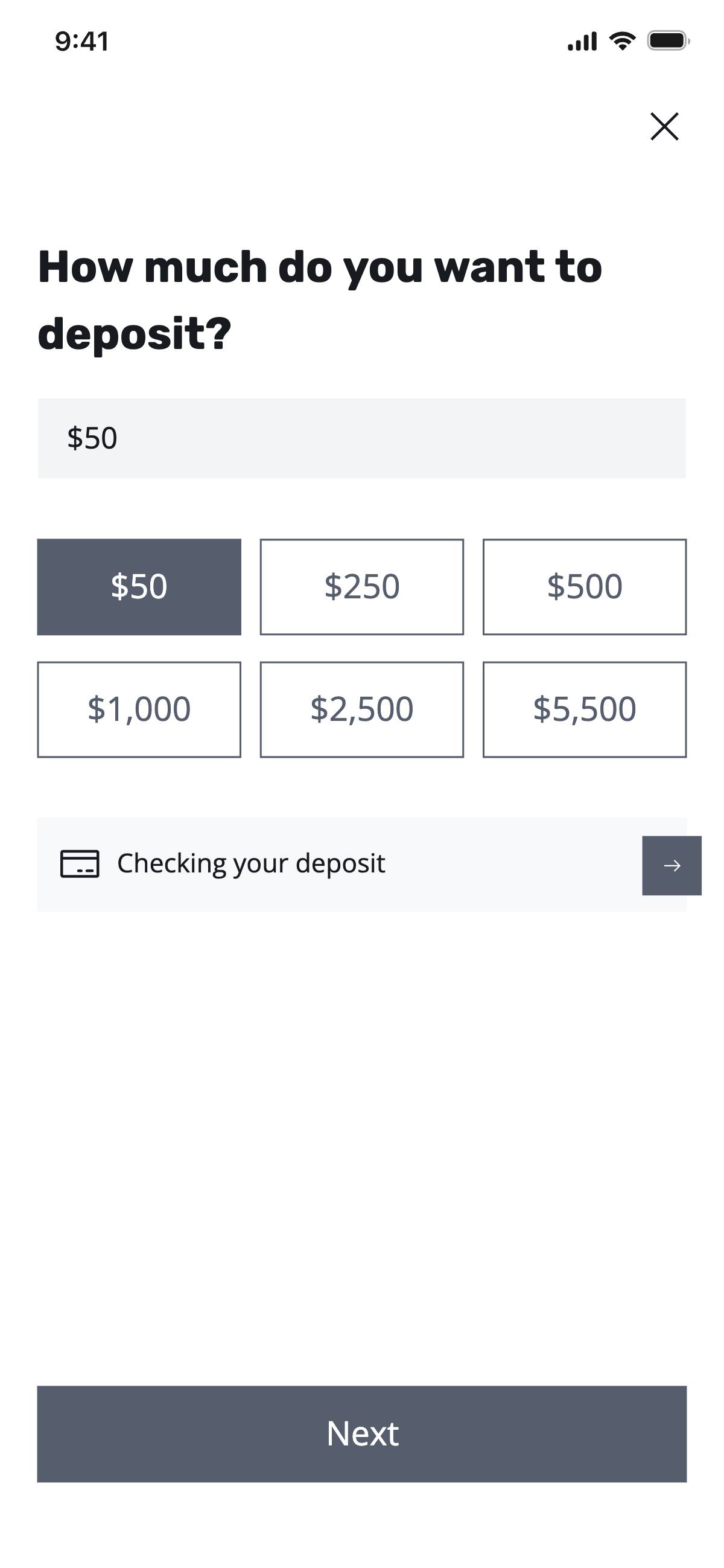 Deposit - Input an amount
