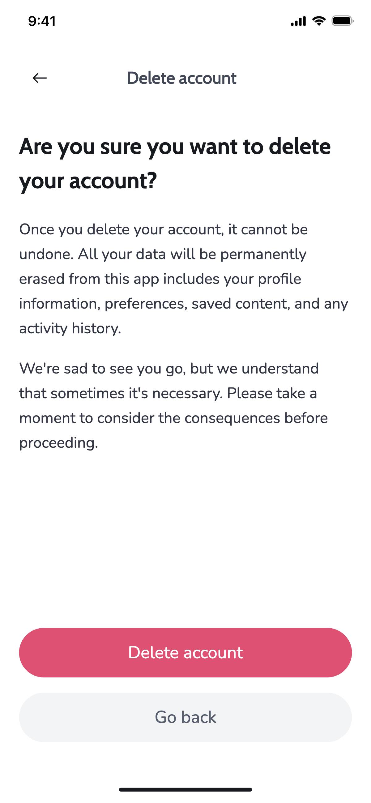Delete account - Confirmation