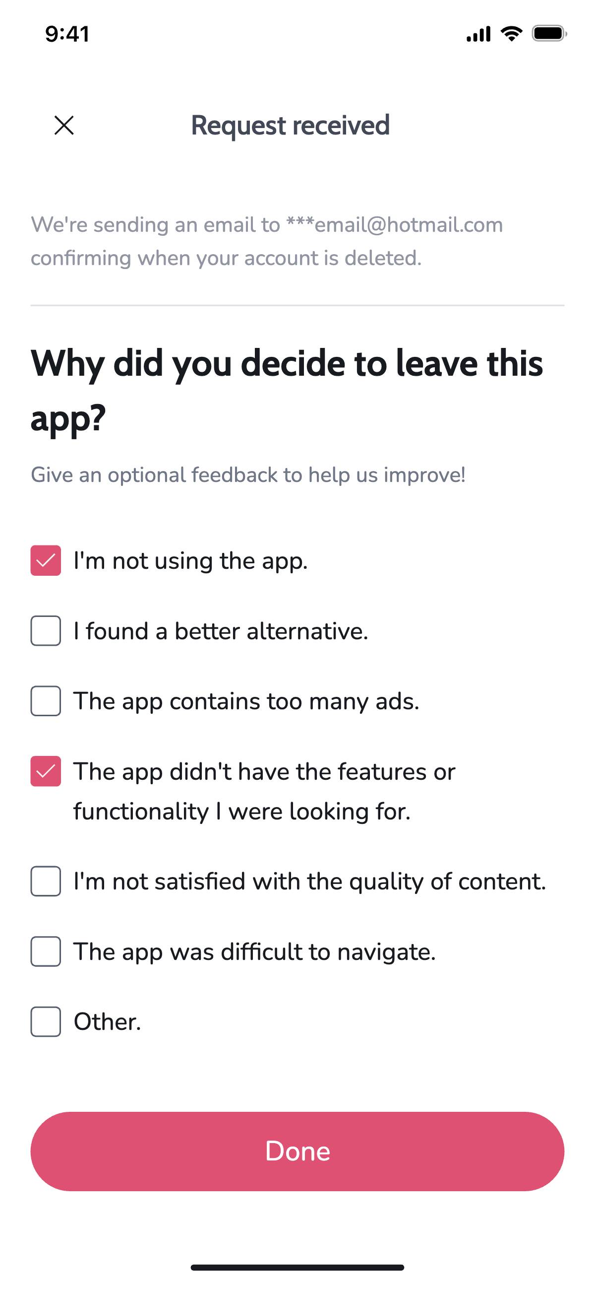 Delete account - Survey