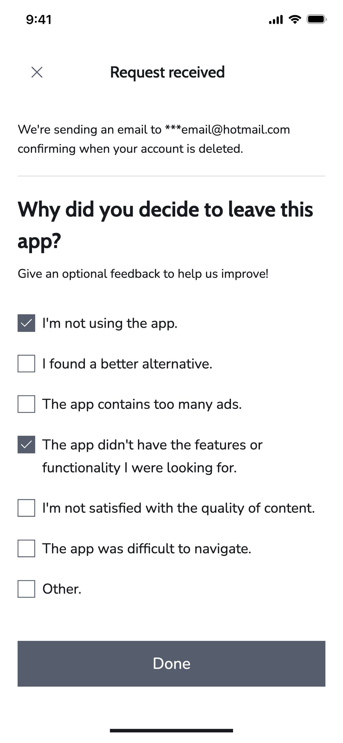 Delete account - Survey