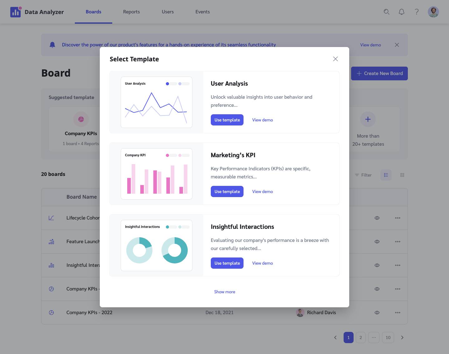 Create new dashboard - Start with templates