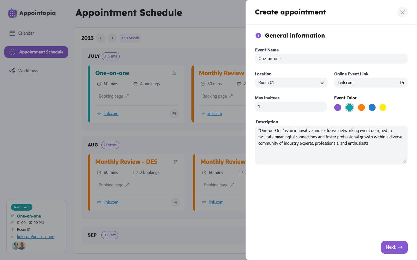Create an appointment - General information