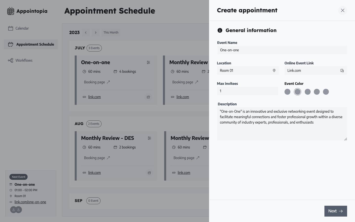 Create an appointment - General information
