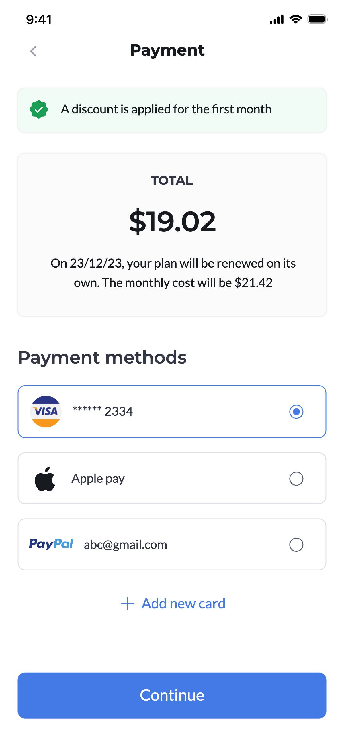 Upgrading account - Select payment method