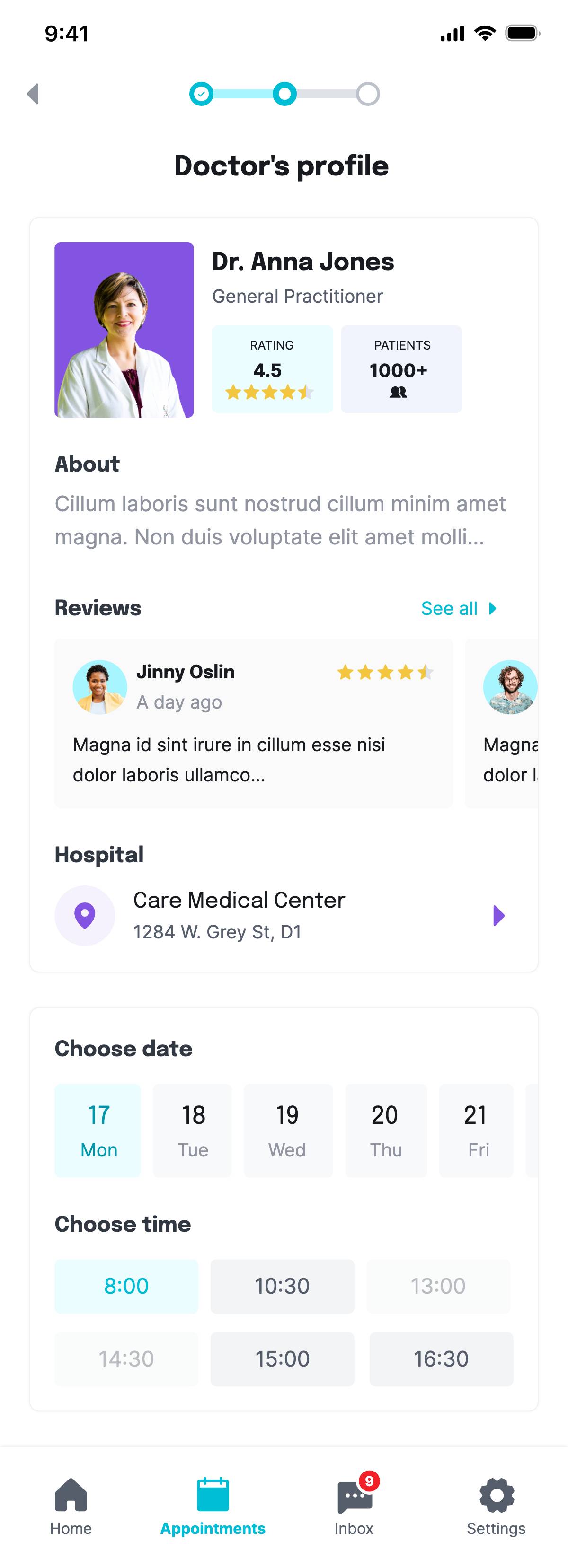 Service booking - View doctor's profile