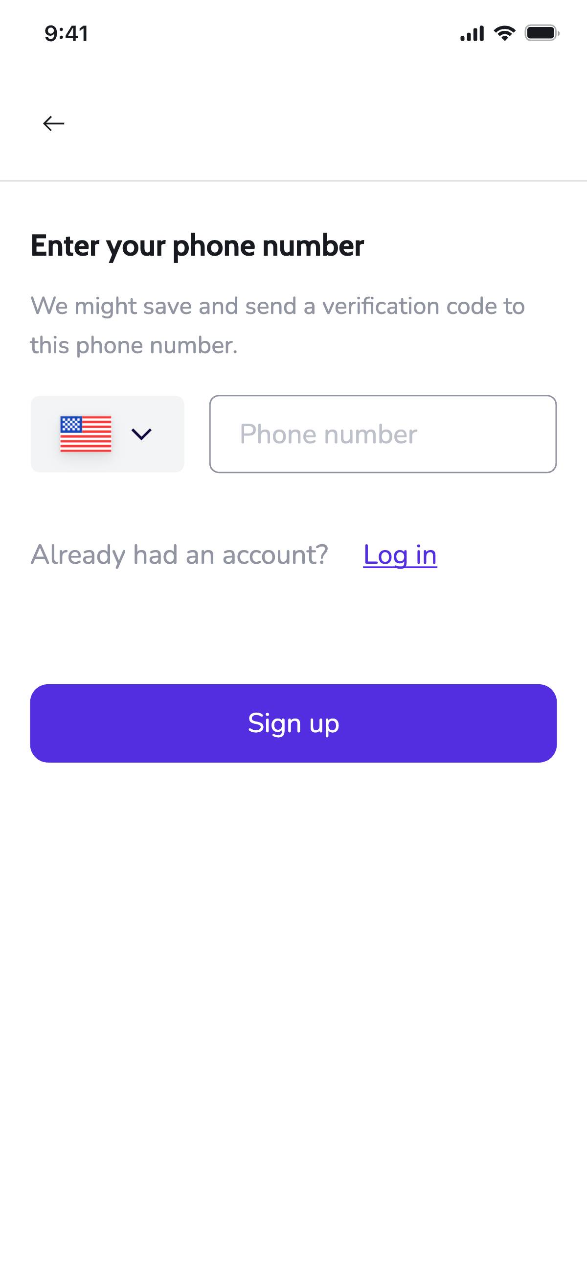 Sign up - Input phone number