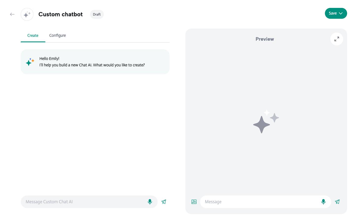 Create new chatbot - Start conversation