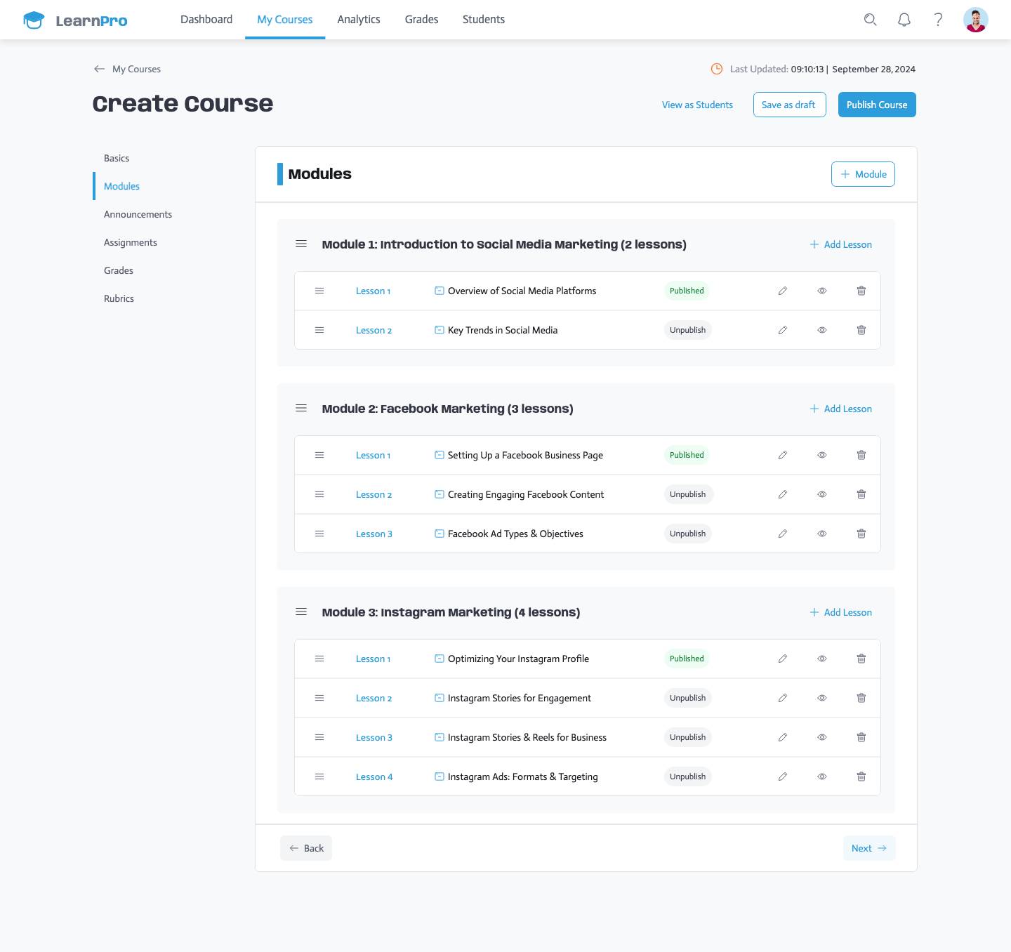 Create a Course - Modules