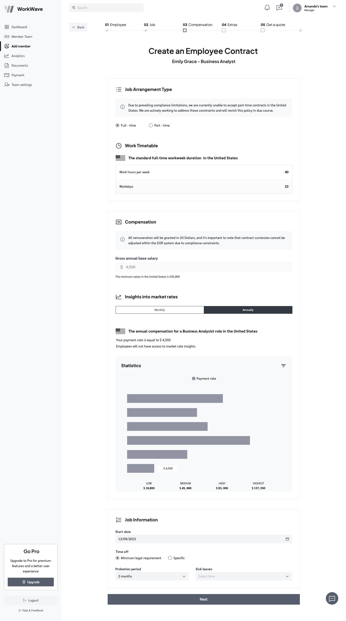 Create contract - Compensation details