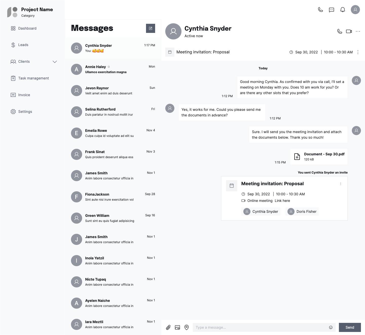 Inbox - Chat with client