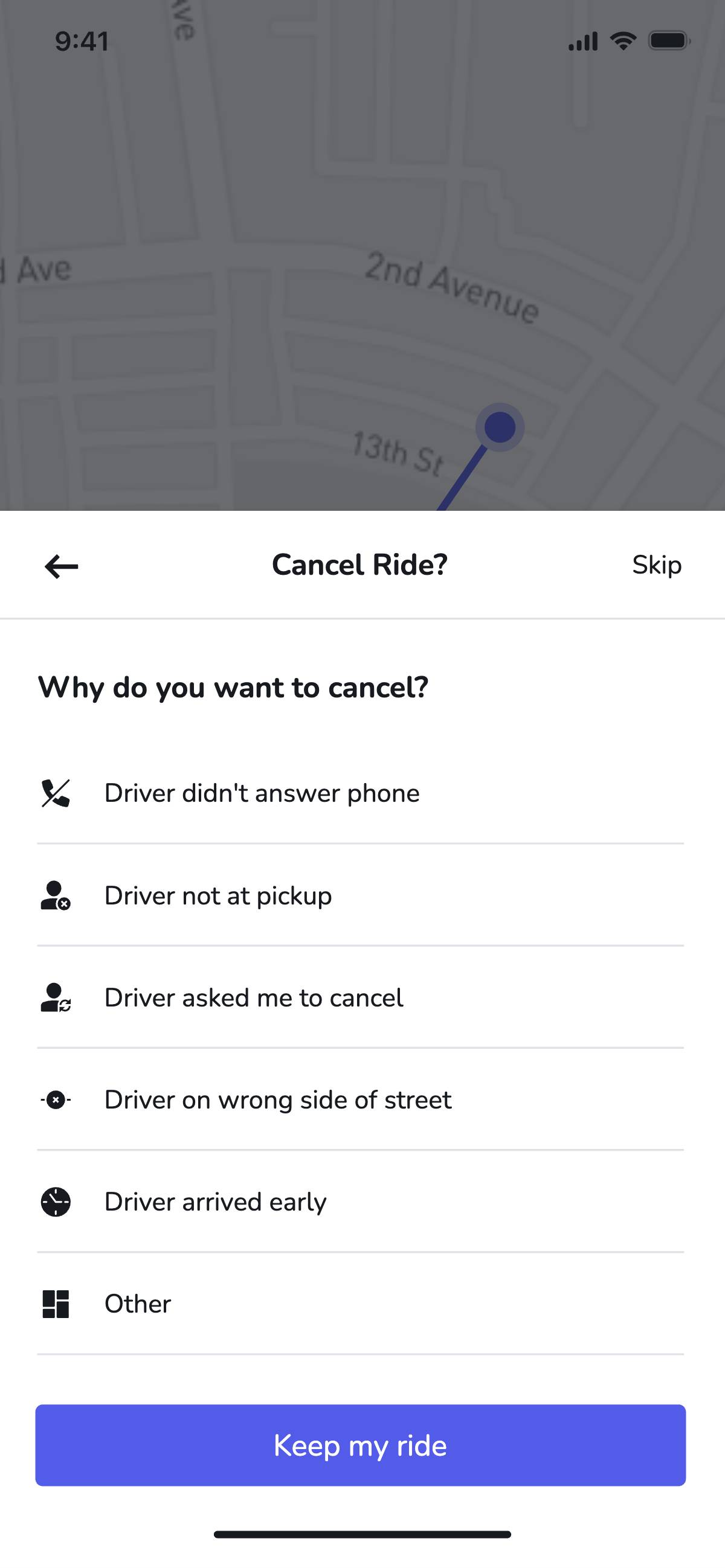 Ride booking - Input cancel reason