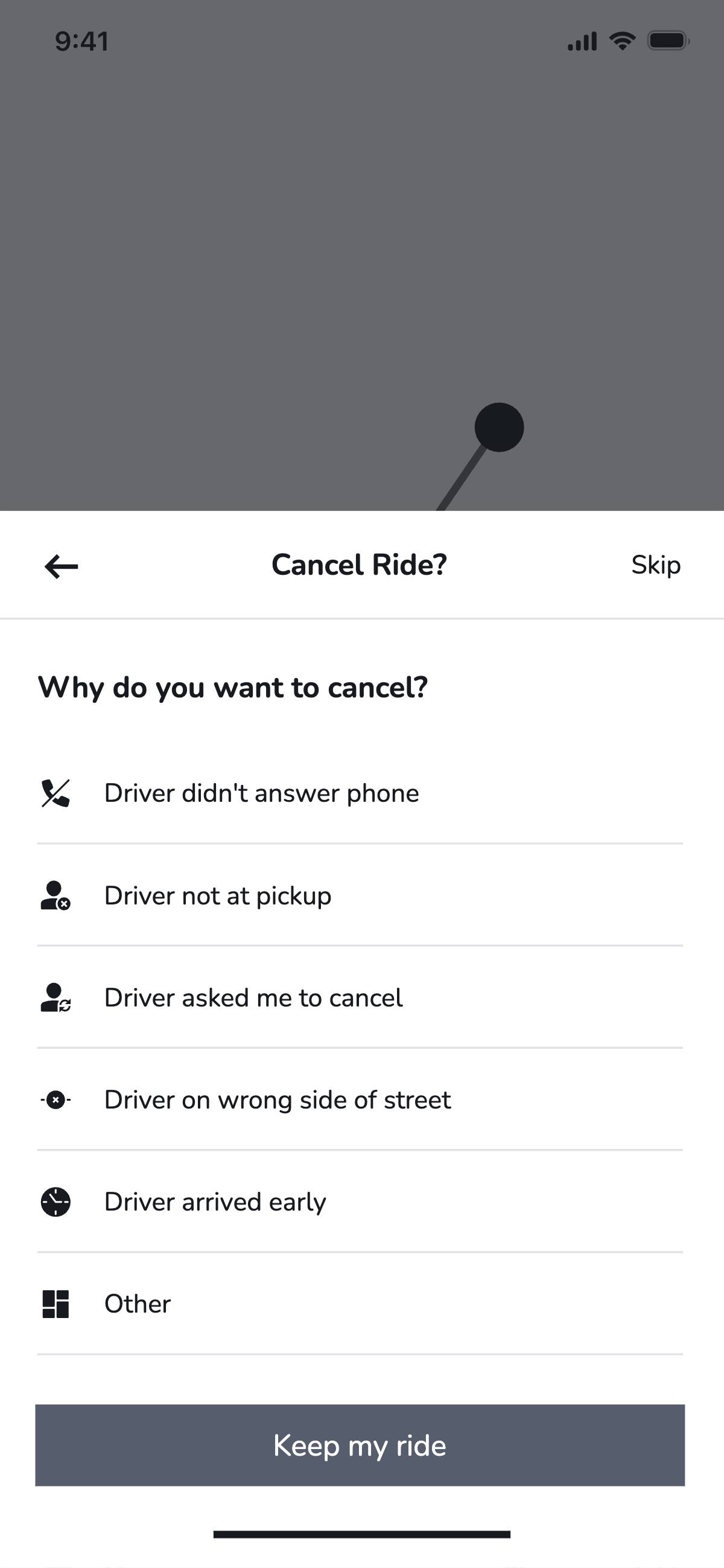 Ride booking - Input cancel reason