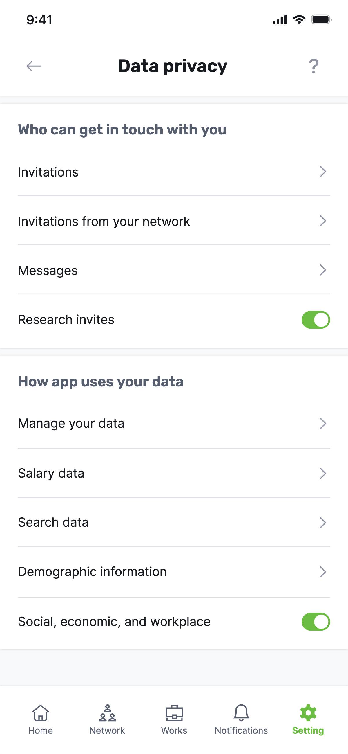 Settings - Data privacy
