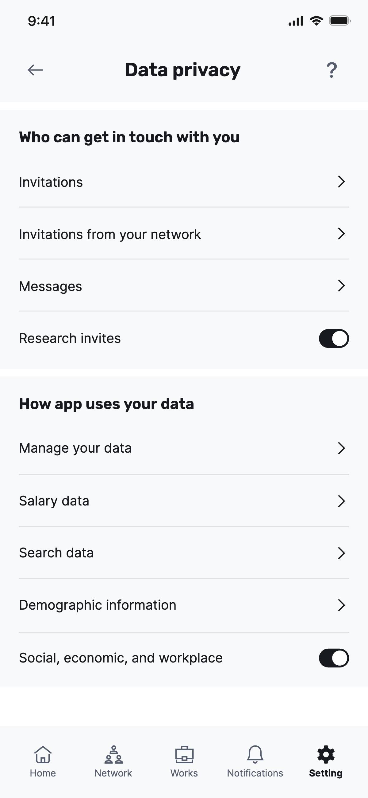 Settings - Data privacy