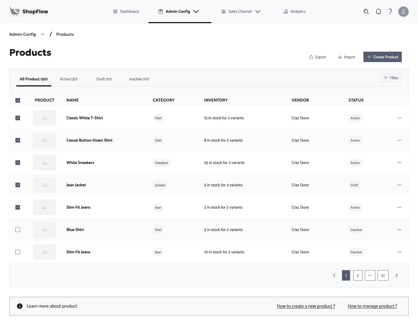 Data table - Product list