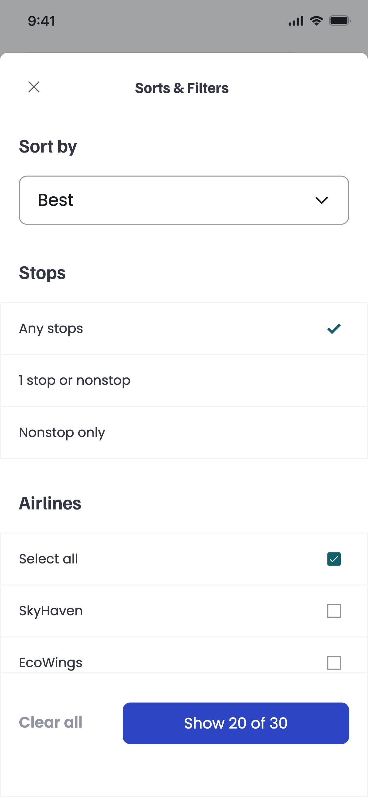 Flight booking - Filters & Sorting