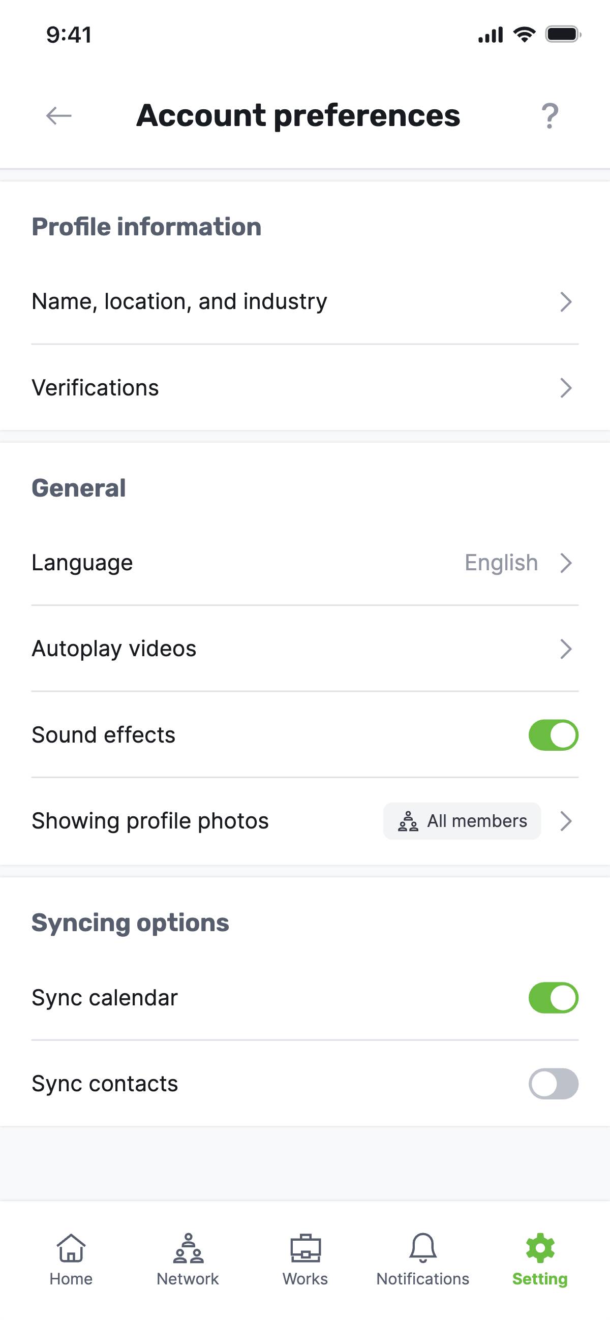 Settings - Account preferences