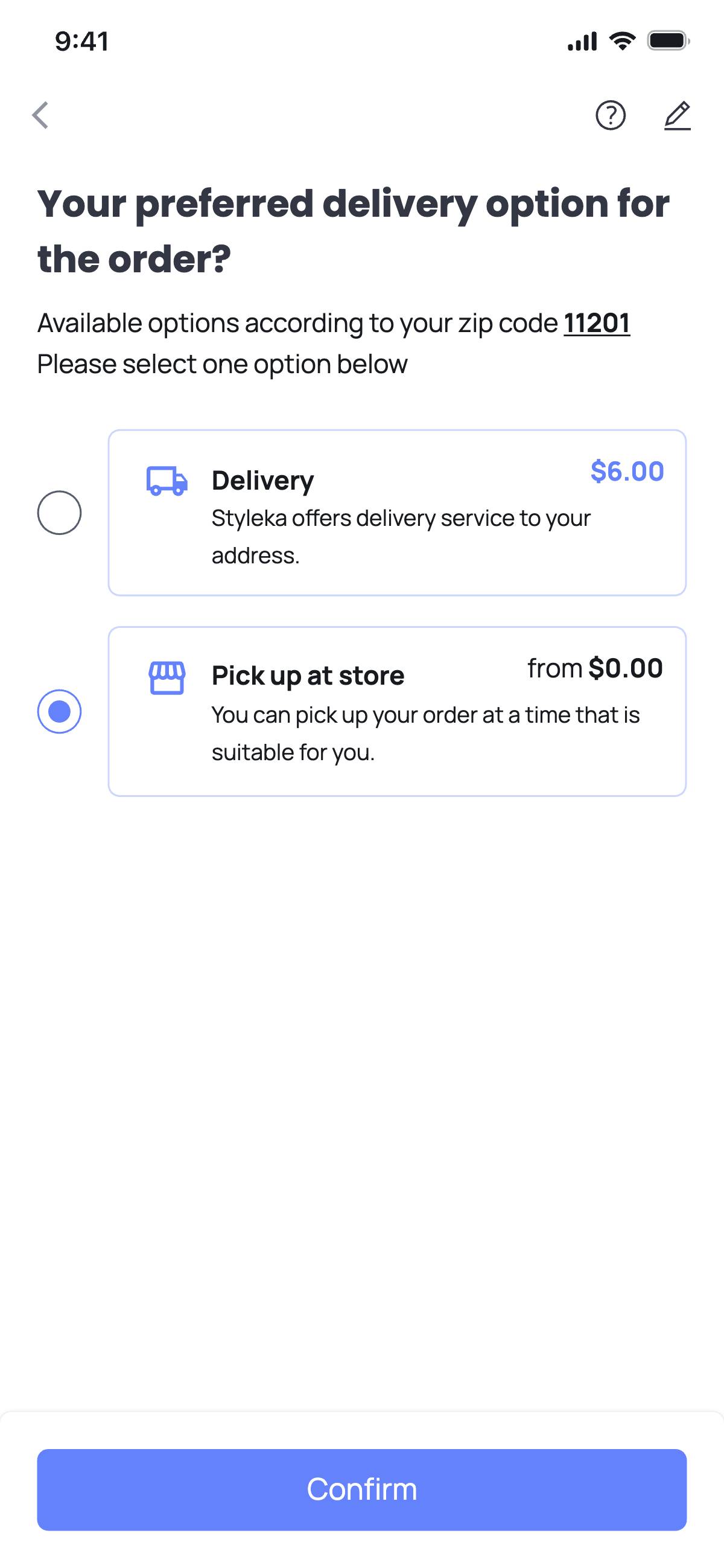 Checkout - Delivery options