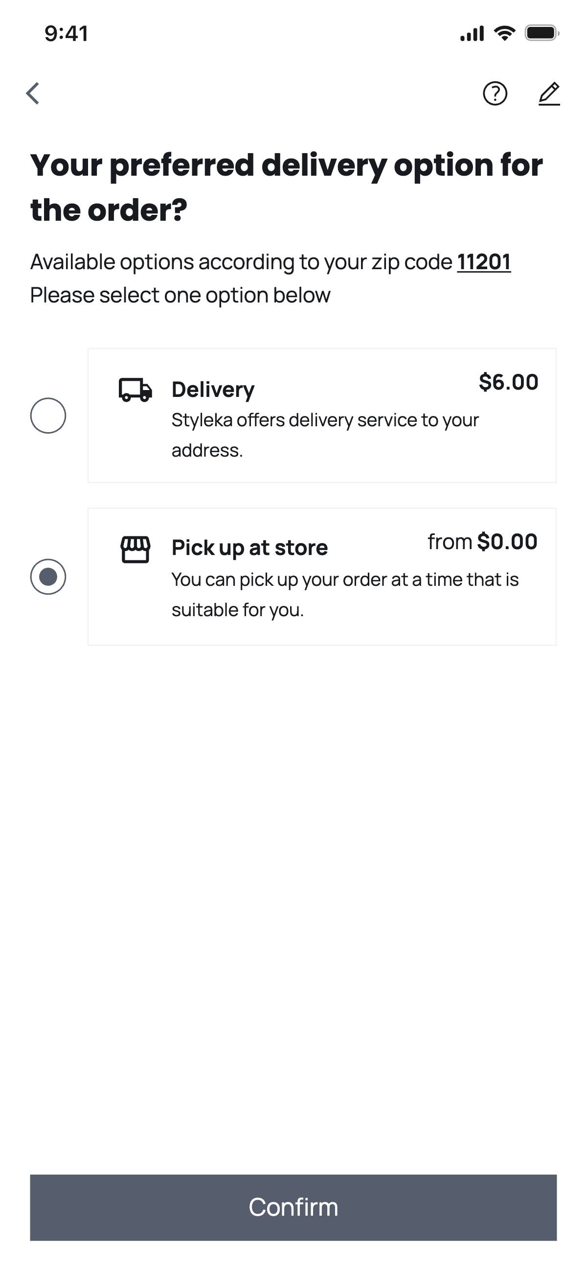 Checkout - Delivery options