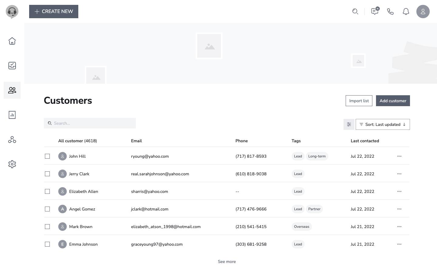 Data table - Customer list