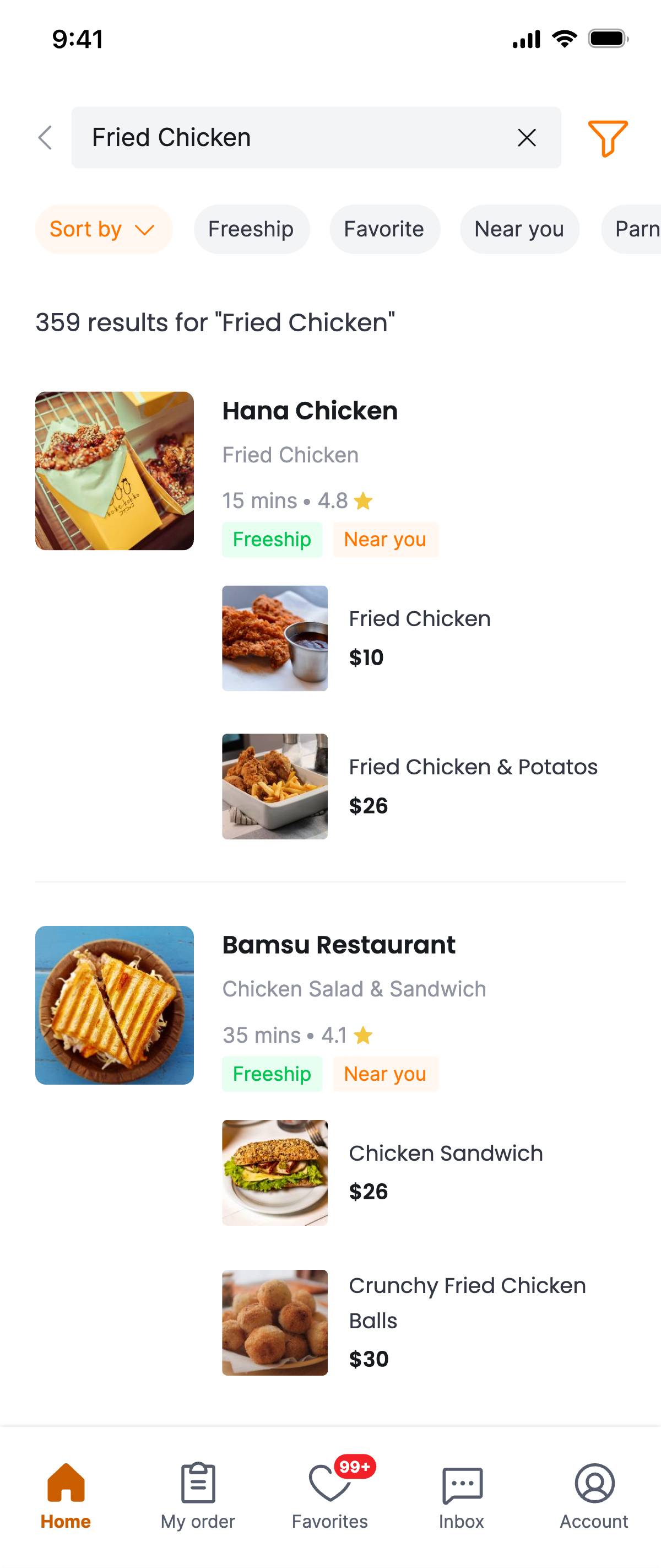 Food listing - Search results