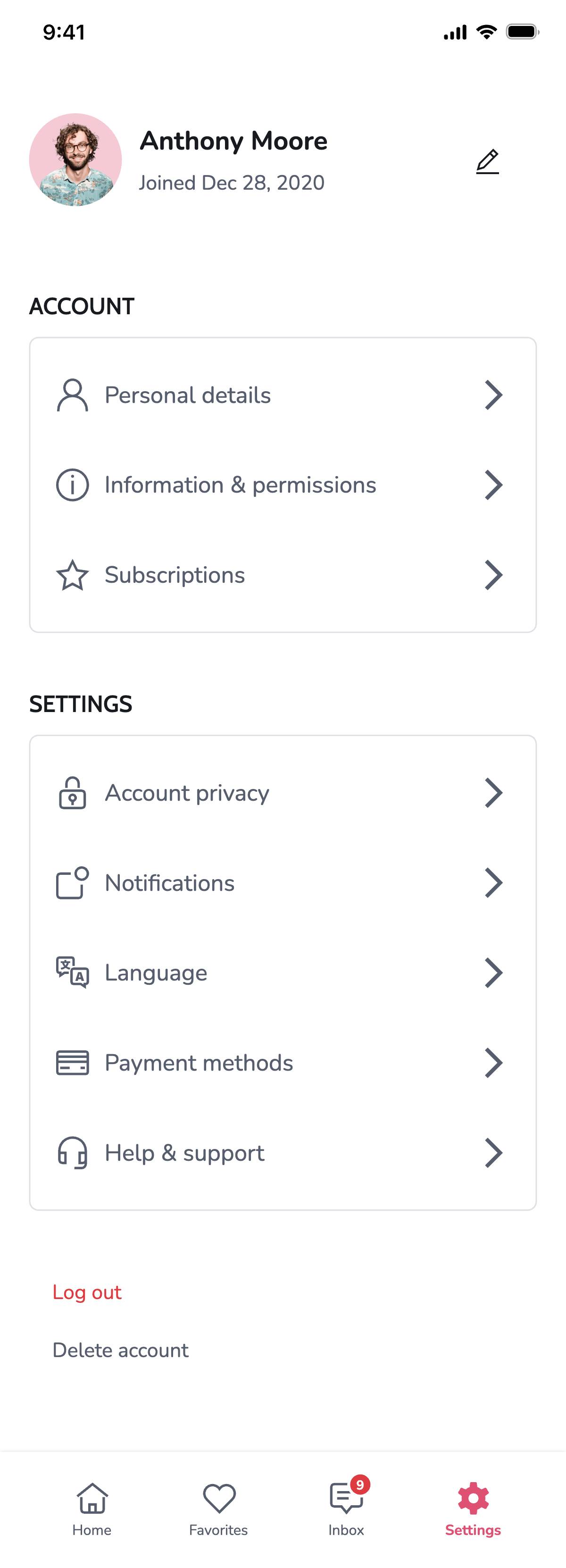 Account settings