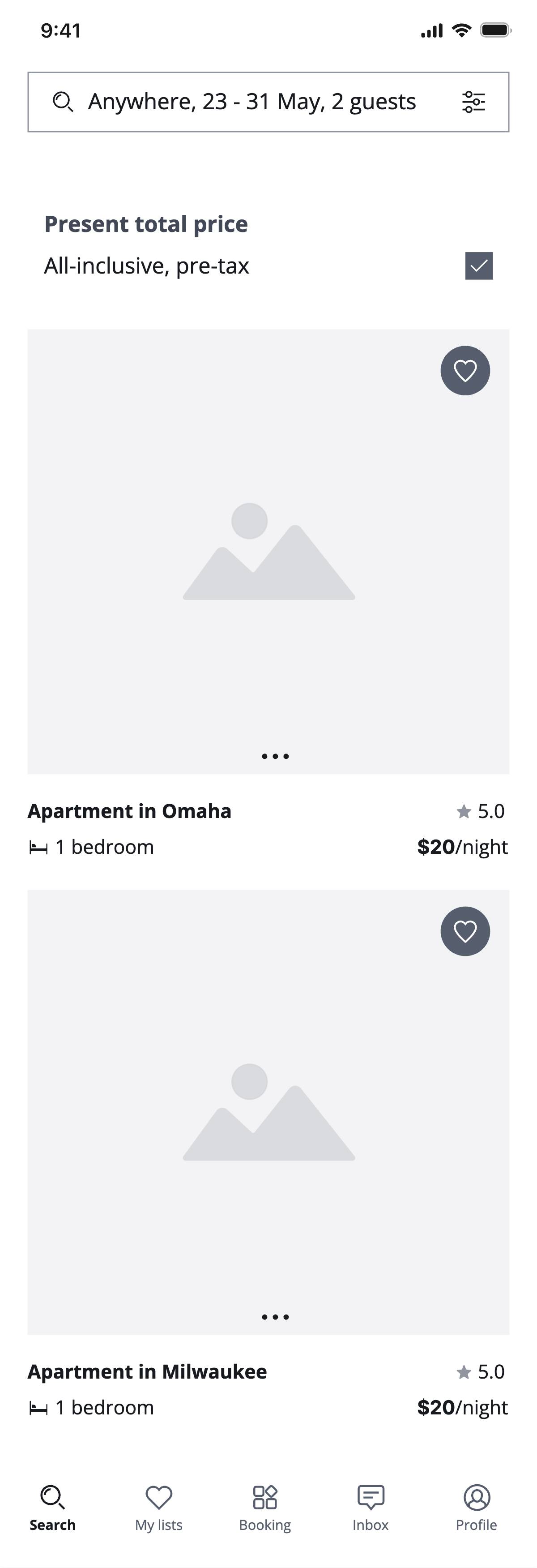 Search results - Accommodation listing