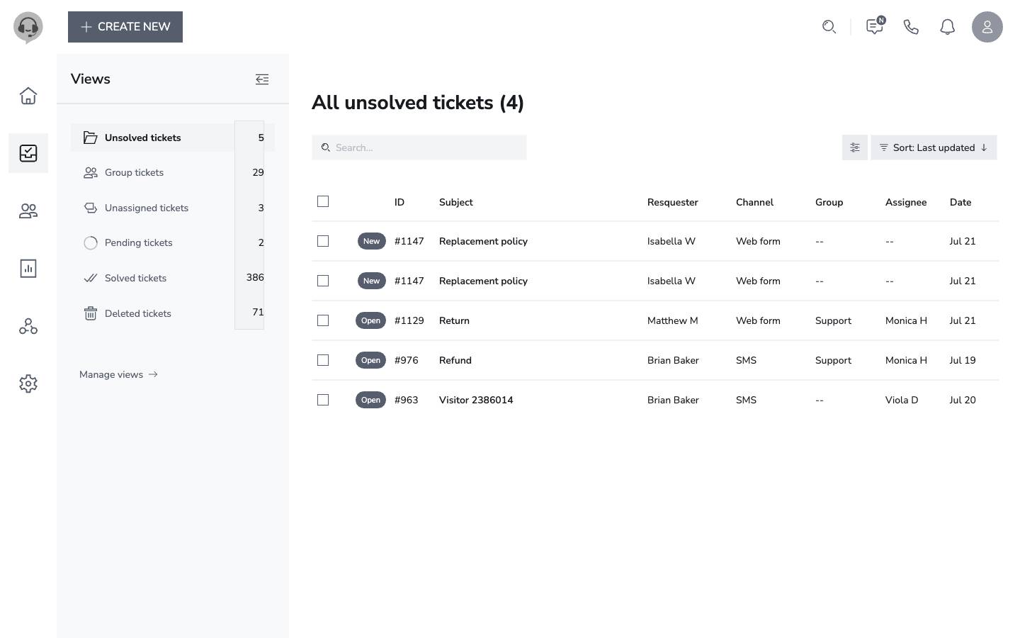 Data table - Ticket list