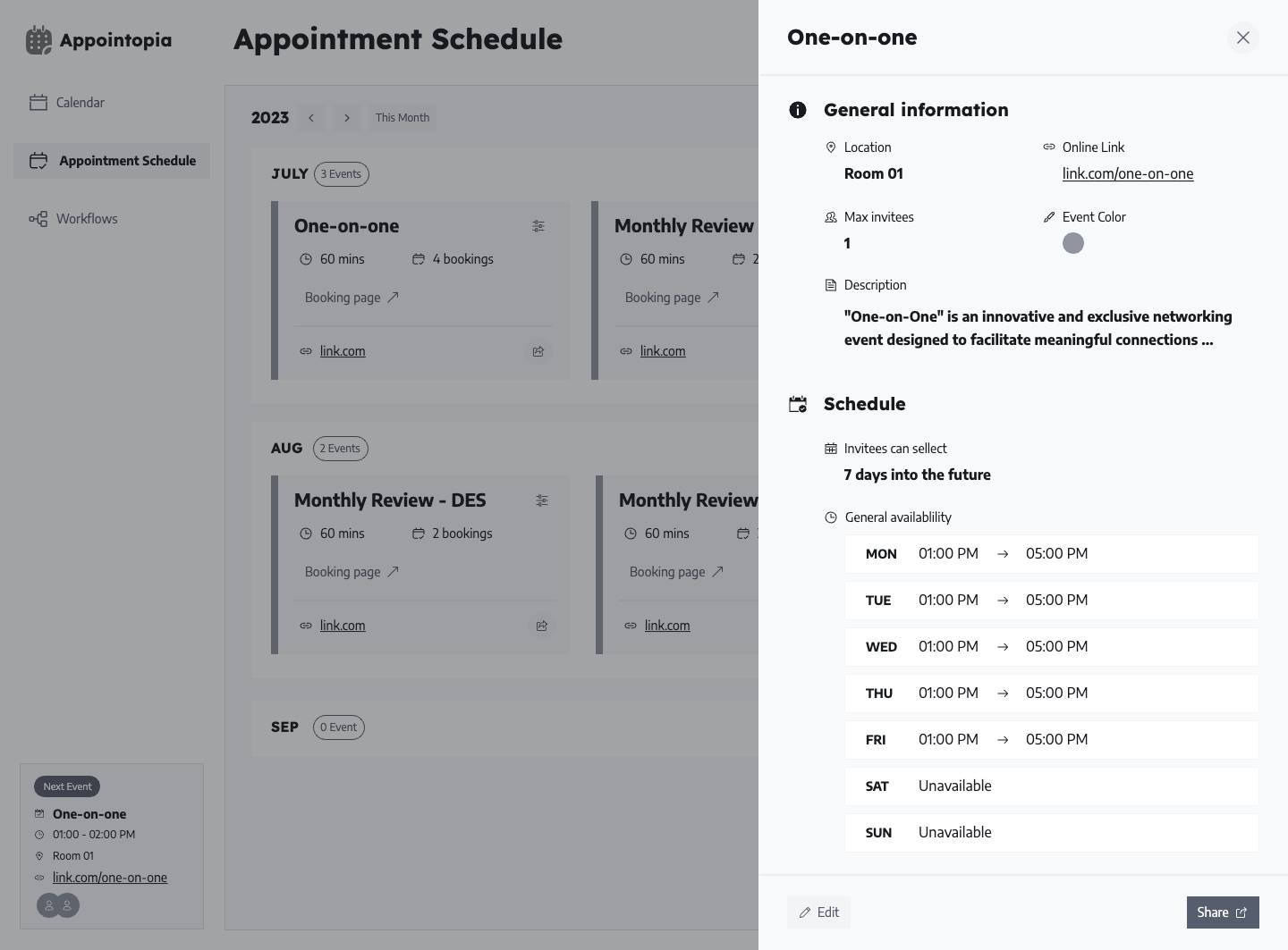 Create an appointment - Review information